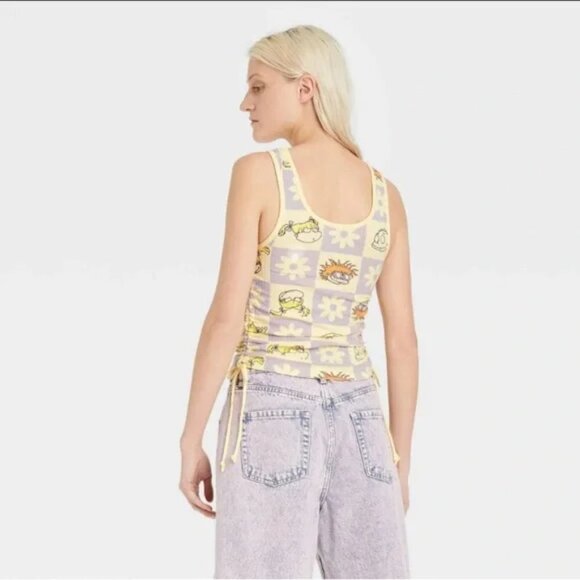 Nickelodeon Rugrats Tank Top Yellow Cinched Ruched Tie Side Retro 90s - Picture 2 of 11